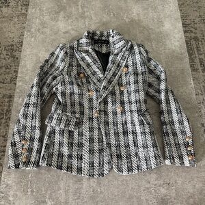 Lioness Black and White Blazer Classic Checkered Design